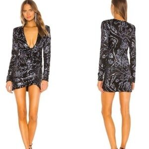 Hours Cocktail dress whimsical romantic Black Blue sequin Sheath plunge ruched